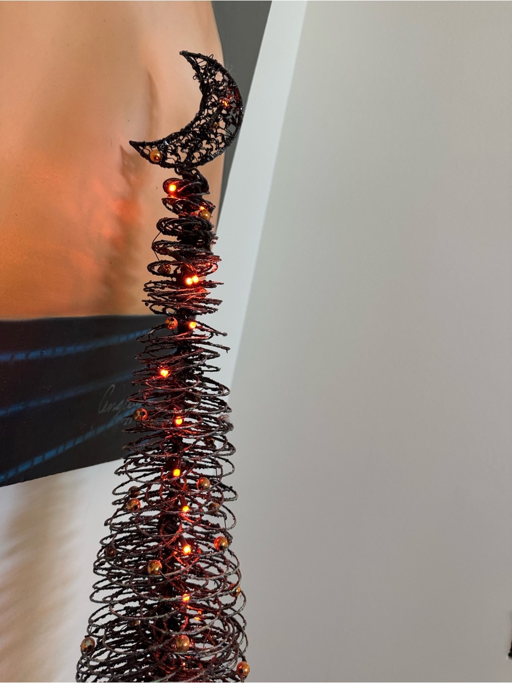 Light-Up Black Halloween Tree with Crescent Moon – 23.5” Tall